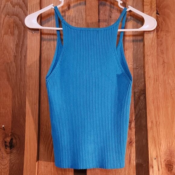 Lulus Good Times Ribbed Knit Tank Top Sleeveless Sweater, Large,  Turquoise Blue - Picture 2 of 8